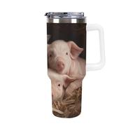 DWTJKMS Four Little Pigs - Vaso de acero inoxidable de 40 onzas, a prueba de fugas, gran capacidad, con pajilla de asa, doble pared, aislado al vacío, reutilizable, mantiene el frío o el calor, estilo