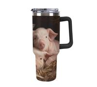 DWTJKMS Four Little Pigs - Vaso de acero inoxidable de 40 onzas, a prueba de fugas, gran capacidad, con pajilla de asa, doble pared, aislado al vacío, reutilizable, mantiene el frío o el calor, estilo