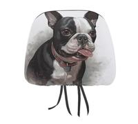 DWTJKMS Funda para reposacabezas de asiento de automóvil Boston Terrier, 2 piezas, ajustables, reutilizables, accesorios de asiento interior de automóvil, lindo protector vintage para reposacabezas de