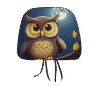 DWTJKMS - Funda para reposacabezas de asiento de coche con búho y luna amarilla, 1 pieza ajustable, reutilizable, accesorios para asiento interior de automóvil, bonito protector de reposacabezas de