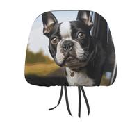 DWTJKMS Funda para reposacabezas de asiento de coche de Boston Terrier, 1 pieza, ajustable, reutilizable, accesorios de asiento interior de automóvil, lindo protector vintage para reposacabezas de