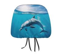 DWTJKMS Funda para reposacabezas de asiento de coche, diseño de delfín en el mar azul, 2 piezas, ajustables, reutilizables, accesorios para el interior del automóvil, bonitos protectores de