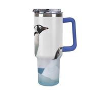 DWTJKMS Penguin - Vaso de acero inoxidable de 40 onzas, a prueba de fugas, de gran capacidad, con pajilla de asa, doble pared, aislado al vacío, reutilizable, mantiene el frío o el calor, estilo azul