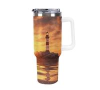 DWTJKMS Sea Lighthouse in Sunset - Vaso de acero inoxidable de 40 onzas, a prueba de fugas, de gran capacidad, con pajilla, doble pared, aislado al vacío, reutilizable, mantiene el frío o el calor