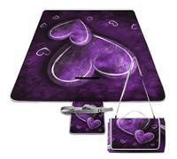 DWTJKMS - Tapete de picnic con corazones morados, plegable, impermeable, con bolsa grande, para picnic, 58 x 58 pulgadas, manta de camping para playa, parque, viajes