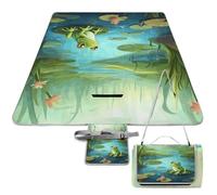 DWTJKMS Tapete de picnic con diseño de rana en un estanque, plegable, impermeable, con bolsa de mano, tapete grande de picnic al aire libre, manta de camping de 58 x 58 pulgadas, para playa, parque