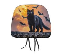 DWTJKMS The Black Cat is Pacing on the Roof - Funda para reposacabezas de asiento de coche, 1 pieza ajustable, reutilizable, accesorios para asiento interior de automóvil, funda protectora para