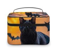 DWTJKMS The Black Cat Is Pacing on the Roof - Neceser organizador de cosméticos de gran capacidad portátil, bolsas de maquillaje para mujer, bolsas de aseo de viaje con asa y divisor