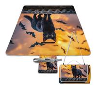 DWTJKMS The Black Cat is Pacing on the Roof Picnic Mat, plegable impermeable arena Mat con bolsa de mano grande para picnic al aire libre 58 x 58 pulgadas manta de camping para playa, parque, viajes