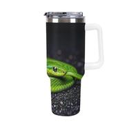 DWTJKMS The Green Snake - Vaso de acero inoxidable de 40 onzas, a prueba de fugas, gran capacidad, con pajilla de asa, doble pared, aislado al vacío, reutilizable, mantiene el frío o el calor, estilo