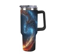 DWTJKMS Vaso de acero inoxidable con diseño de dragones de fuego y hielo, de 1,134.0 g, a prueba de fugas, gran capacidad, con pajilla, doble pared, aislado al vacío, reutilizable, mantiene el frío o