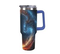 DWTJKMS Vaso de acero inoxidable con diseño de dragones de fuego y hielo, de 1,134.0 g, a prueba de fugas, gran capacidad, con pajilla, doble pared, aislado al vacío, reutilizable, mantiene el frío o