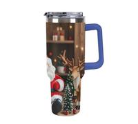 DWTJKMS - Vaso de acero inoxidable modelo de reno de Papá Noel de 40 onzas, a prueba de fugas, de gran capacidad, con asa, popote de doble pared, con aislamiento al aspiradora, reutilizable, mantiene