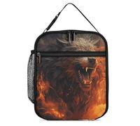 DWTJKMS Wild Wolf in The Fire - Lonchera aislada a prueba de fugas para hombres y mujeres, con asa, reutilizable, aislada, para oficina, trabajo, picnic