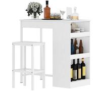 DWVO Barra de Desayuno, Mesa de Bar con 2 taburetes y Estante de Almacenamiento, Juego de Mesa de Bar de Estilo Industrial para Cocina, Comedor, Pub, Color Blanco