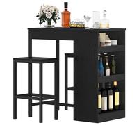 DWVO Barra de Desayuno, Mesa de Bar con 2 taburetes y Estante de Almacenamiento, Juego de Mesa de Bar de Estilo Industrial para Cocina, Comedor, Pub, Color Negro