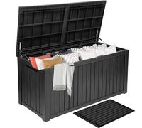 DWVO Caja de almacenamiento extragrande de 680 litros para patio, jardín, caja de resina impermeable con divisor extraíble, almacenamiento al aire libre para muebles de jardín, herramientas y