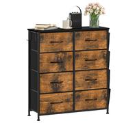 DWVO Cómoda con 8 cajones, cajones de Tela con Bolsillo Lateral y Ganchos, asa fácil de Tirar, Marco de Acero Resistente, Placa Superior de Madera para Dormitorio, Sala de Estar, marrón rústico