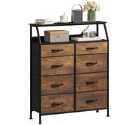DWVO Cómoda de Tela con 8 cajones, cómoda para Dormitorio, Sala de Estar con Asas, Parte Superior de Madera y Marco de Acero Resistente, marrón rústico