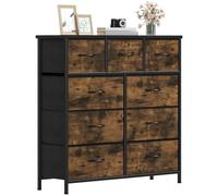 DWVO Cómoda de Tela con 9 cajones, cómoda para Dormitorio, Sala de Estar con Asas, Parte Superior de Madera y Marco de Acero Resistente, marrón rústico
