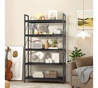 DWVO Estantería alta de 5 niveles, estante industrial para libros, 80 cm de ancho, 158 cm de alto, estante grande de madera y estantería de metal, estante de almacenamiento para sala de estar, oficina