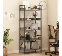 DWVO Estantería Alta de 5 Niveles para Libros industriales de Madera con Marco de Acero Resistente para salón, Oficina en casa, Color Gris