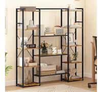 DWVO Estantería Alta y Ancha, Estante Industrial con 13 estantes, estantería de pie de Madera y Estante de Metal para Libros, Estante de Almacenamiento para Sala de Estar, Oficina en casa, marrón