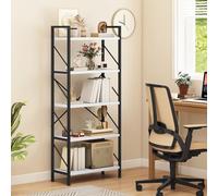 DWVO Estantería de 5 Niveles, Organizador de Almacenamiento de Madera y Metal, Industrial Alta para salón, Cocina y Dormitorio, Blanco