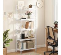 DWVO Estantería de 5 Niveles, Organizador de Almacenamiento de Madera y Metal, Industrial Alta para salón, Cocina y Dormitorio, Blanco Puro