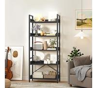 DWVO Estantería de 5 Pisos Alta y Estrecha, estantes de Madera y Marco de Metal, Sala de Estar Moderna, Pasillo, Negro