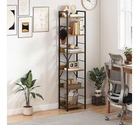 DWVO Estantería de 6 Niveles, estantería Alta de Almacenamiento con Estructura de Acero, Estante de pie, Soporte de exhibición, para Sala de Estar, Dormitorio, Estante marrón Vintage