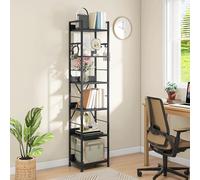 DWVO Estantería de 6 Niveles, estantería Alta de Almacenamiento con Estructura de Acero, estantería Industrial con 4 Ganchos, Estante de pie, Expositor, para Sala de Estar y Dormitorio, Estante Negro