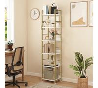 DWVO Estantería de 6 Niveles, estantería Alta de Almacenamiento con Estructura de Acero, estantería Industrial con 4 Ganchos, Estante de pie, Expositor, para Sala de Estar y Dormitorio, Dorado