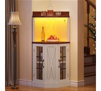 DWVO Gabinete de barra esquinera con puerta de vidrio y luces LED, gabinete de almacenamiento de vino de granja de 53 pulgadas con soporte de vidrio, barra de gabinete de licor de 4 niveles para la