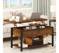 DWVO Mesa Auxiliar elevable, se Convierte en Mesa de Comedor, Cuenta con cajones y Almacenamiento Oculto, Mesa Auxiliar Multifuncional para Sala de Estar, marrón rústico, 90 x 47,8 x 47,5-61,7 cm