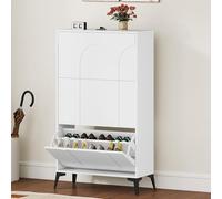 DWVO Zapatero Estrecho Blanco con 3 Solapas Mueble Zapatero Entrada Recibidor, Armario Zapateros Estrecho de Madera para Pasillo Estrecho y Entrada, 118 x 24 x 70 cm, Blanco