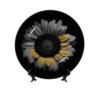 DWVTFSM Placa decorativa de porcelana china de hueso negro con soporte de exhibición de 15 cm, adorno de cerámica hecho a mano para decoración de pared del hogar y la oficina