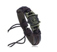 Dww-(Marron) Bracelet en laiton antique avec tte de loup en peau de vache, design vintage, cadeau de Nol, de vacances ou d'anniversaire, bijoux vintag