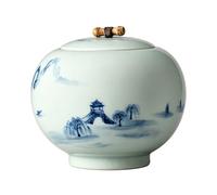 Dxcaicc Frasco De Té De Cerámica Lata De Café con Tapa Frasco De Galletas O Dulces Estética China Diseños Azul Y Blanco 57 Onzas Contenedor De Cocina Hermético,Lakes Mountains,Small