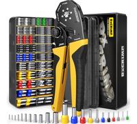 DxCRIMP Kit Crimpadora Punteras Huecas 0,25-25mm² 22 Tamaños | Alicate para engastar hexagonal y terminales tubulares aislados para cableado automotriz cuadros eléctricos PLC y doméstico