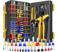 DxCRIMP Kit Crimpadora Punteras Huecas 0,25-25mm² 32 Tamaños y Pelacables | Alicate para engastar hexagonal y terminales tubulares aislados para cableado automotriz cuadros eléctricos PLC y doméstico