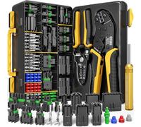 DxCRIMP Weather Pack - Juego de herramientas de crimpado de conectores de 1/2/3/4/5/6 pines impermeables para automóviles con crimpadora de trinquete de 22-12 AWG, pelacables y herramienta de