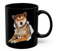 Dxcvbrds Divertidos regalos de sésamo Shiba Inu para mamá y papá con diseño de perro que se ve a través de la taza de café de cerámica negra para dueños de cachorros, 325 ml