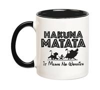 Dxcvbrds Hakuna Matata, It Means No Worries, taza de café novedosa de 11 onzas, color negro, 325 ml