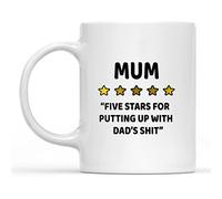 Dxcvbrds New Mum Five Stars for Putting Up with Dad's Mug, Funny Mum Mug, from Daughter, from Son, Gifts for Mum 325 ml (blanco)