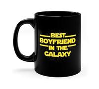 Dxcvbrds Nueva taza de café de cerámica con el mejor novio en la galaxia, taza de café regalo para novio, regalo inspirado, mejor regalo para novio, idea de regalo nerd (negro) 325 ml