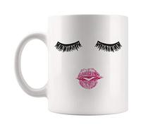 Dxcvbrds Taza de café con pestañas y lápiz labial, taza de pestañas, taza femenina, taza de café novedosa de 11 onzas, color blanco, 325 ml