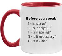 Dxcvbrds Taza de café de cerámica con texto en inglés "Before You Speak Think", regalo estresado, taza de café de cerámica, regalo de personas inteligentes, regalo de agradecimiento al profesor, taza