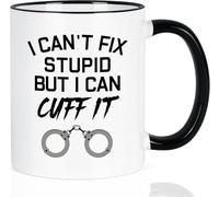 Dxcvbrds Taza de café de cerámica con texto en inglés "I Can't Fix Stupid But I Can Cuff It Happy Birthday or Christmas Valentines Couples Coffee Mugs New Friend Cute Lovers Gifts Tea Cup for Women