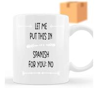 Dxcvbrds Taza de café de cerámica para profesores de español, Let Me Put This Spanish para cumpleaños, taza de café de cerámica gris y blanca, 325 ml
